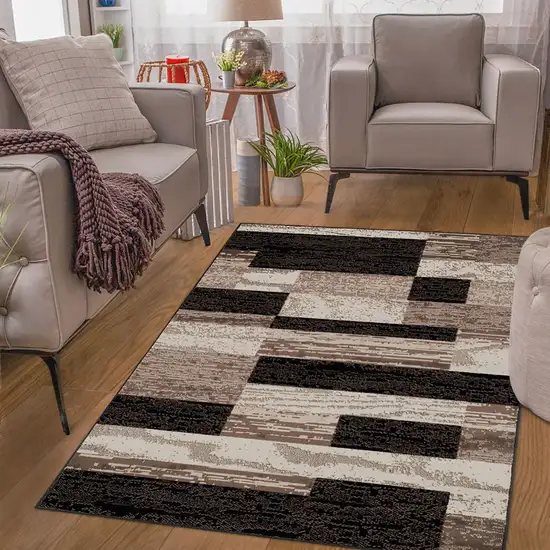 Chocolate Patchwork Power Loom Stain Resistant Area Rug Photo 6