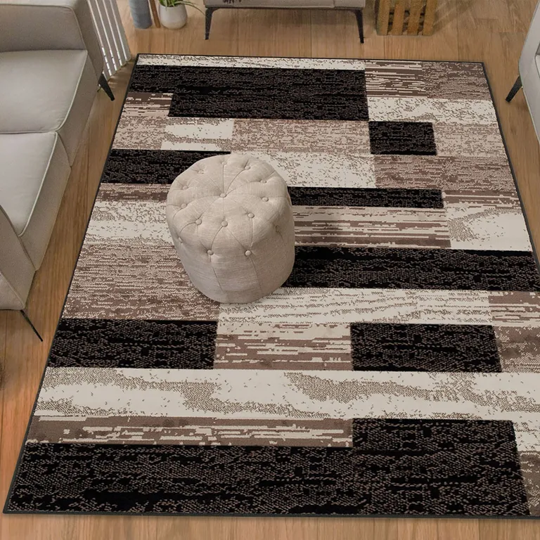 Chocolate Patchwork Power Loom Stain Resistant Area Rug Photo 4