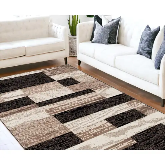 Chocolate Patchwork Power Loom Stain Resistant Area Rug Photo 2