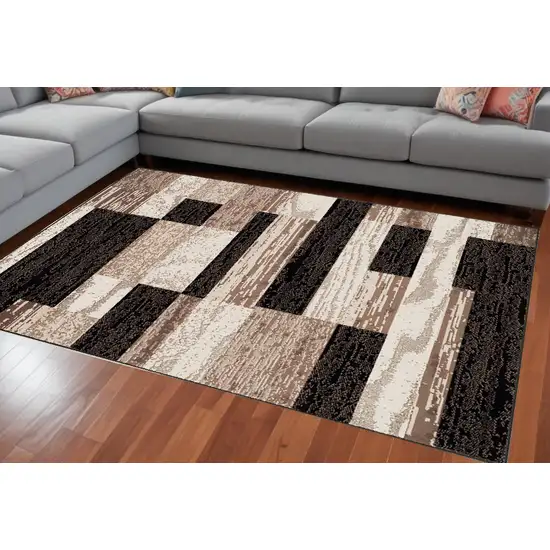 Chocolate Patchwork Power Loom Stain Resistant Area Rug Photo 1