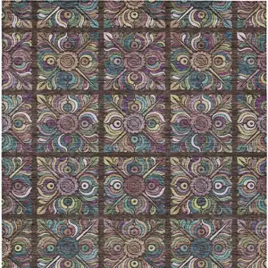 Photo of Chocolate Purple And Teal Blue Medallion Washable Indoor Outdoor Area Rug