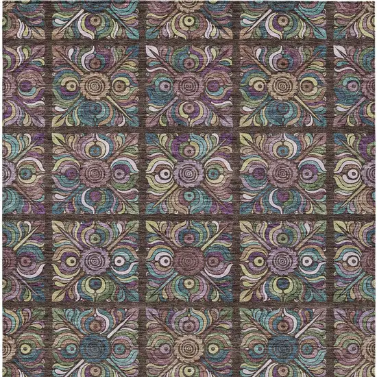 Chocolate Purple And Teal Blue Medallion Washable Indoor Outdoor Area Rug Photo 8