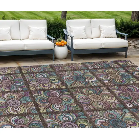 Chocolate Purple And Teal Blue Medallion Washable Indoor Outdoor Area Rug Photo 1