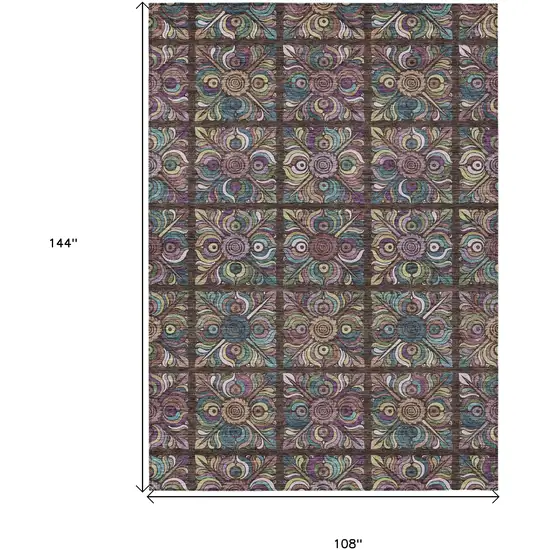 Chocolate Purple And Teal Blue Medallion Washable Indoor Outdoor Area Rug Photo 3