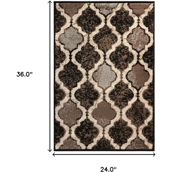 Chocolate Quatrefoil Power Loom Distressed Stain Resistant Area Rug Photo 6