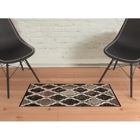 Chocolate Quatrefoil Power Loom Distressed Stain Resistant Area Rug Photo 2