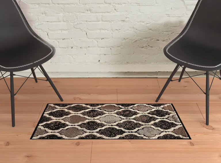 Chocolate Quatrefoil Power Loom Distressed Stain Resistant Area Rug Photo 2