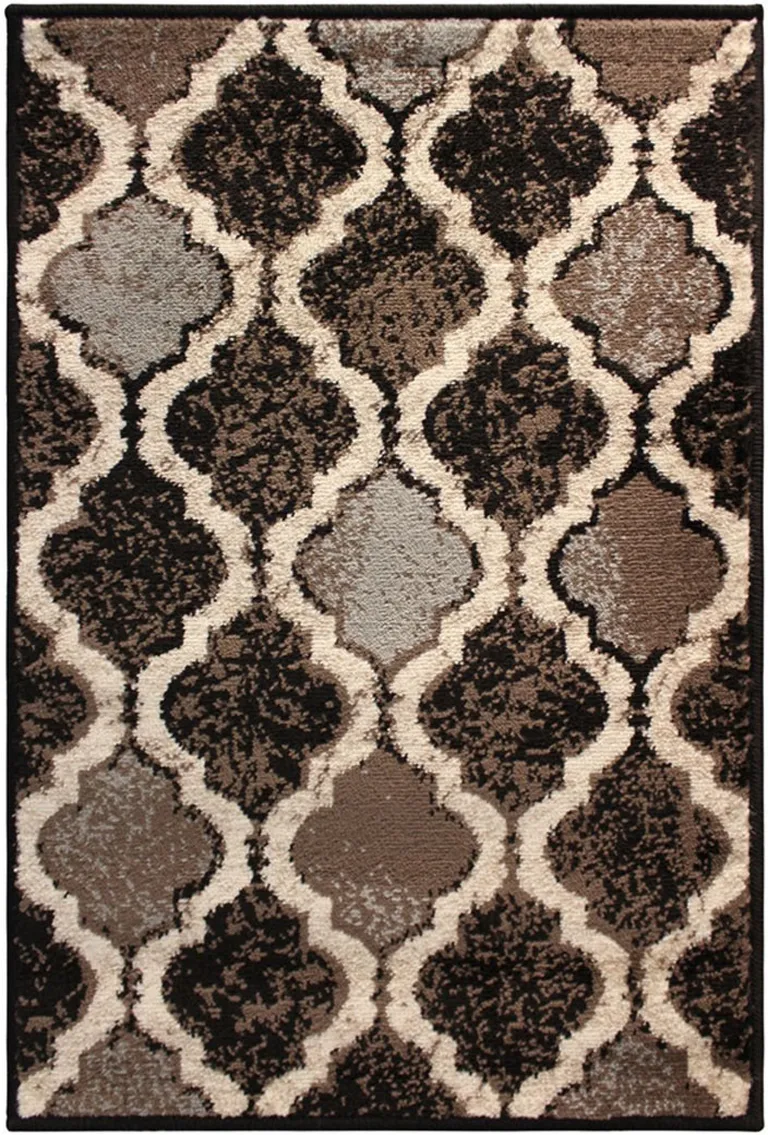 Chocolate Quatrefoil Power Loom Distressed Stain Resistant Area Rug Photo 1