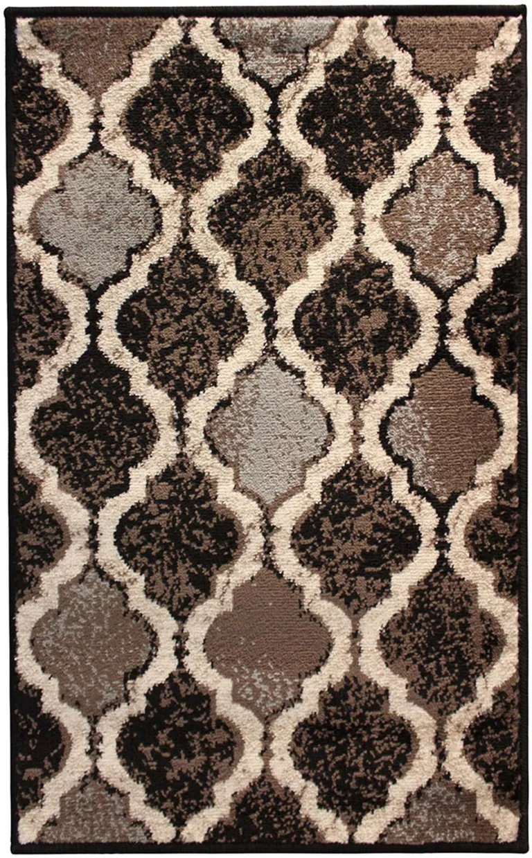 Chocolate Quatrefoil Power Loom Distressed Stain Resistant Area Rug Photo 1