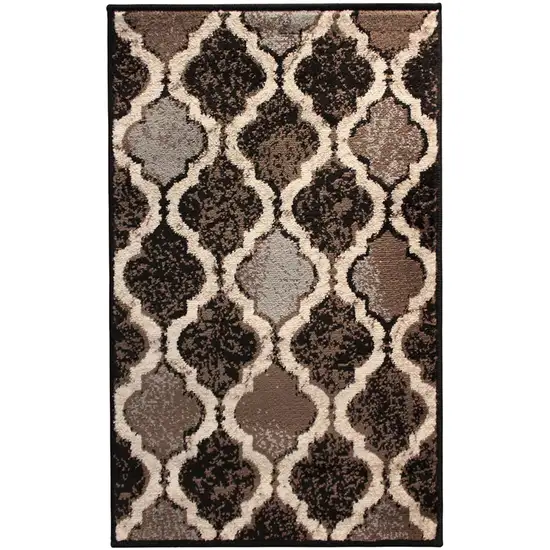 Chocolate Quatrefoil Power Loom Distressed Stain Resistant Area Rug Photo 1