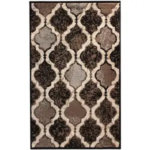 Photo of Chocolate Quatrefoil Power Loom Distressed Stain Resistant Area Rug