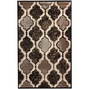 Photo of Chocolate Quatrefoil Power Loom Distressed Stain Resistant Area Rug