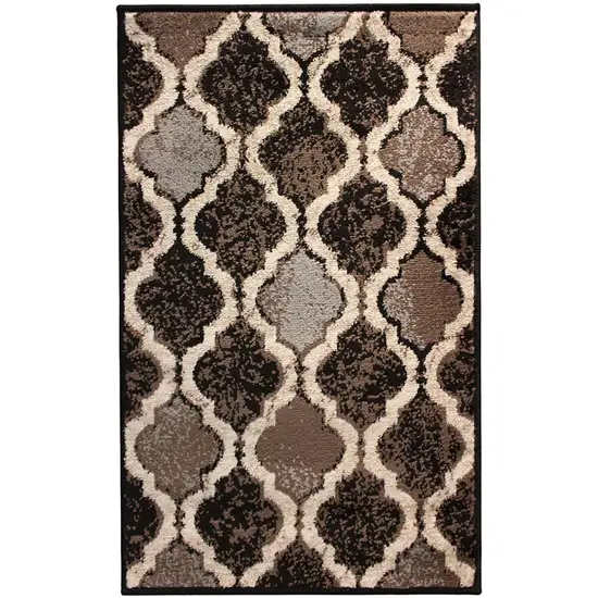 Chocolate Quatrefoil Power Loom Distressed Stain Resistant Area Rug Photo 1