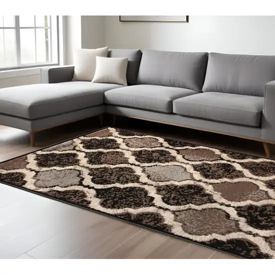 Chocolate Quatrefoil Power Loom Distressed Stain Resistant Area Rug Photo 1