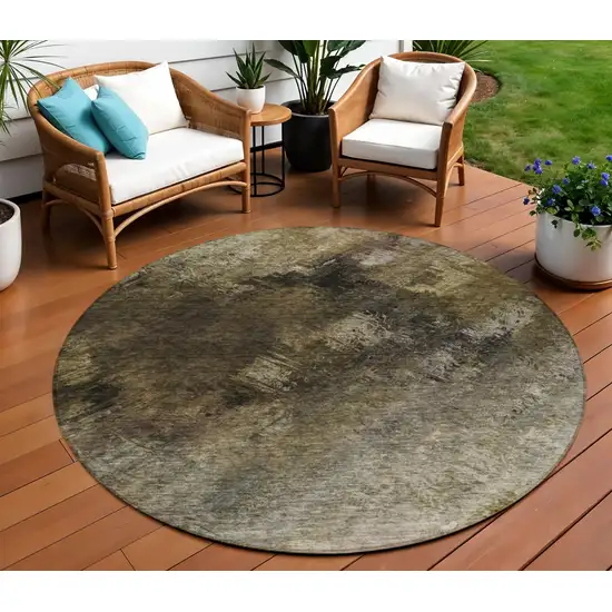 Chocolate Round Abstract Washable Non Skid Indoor Outdoor Area Rug Photo 1