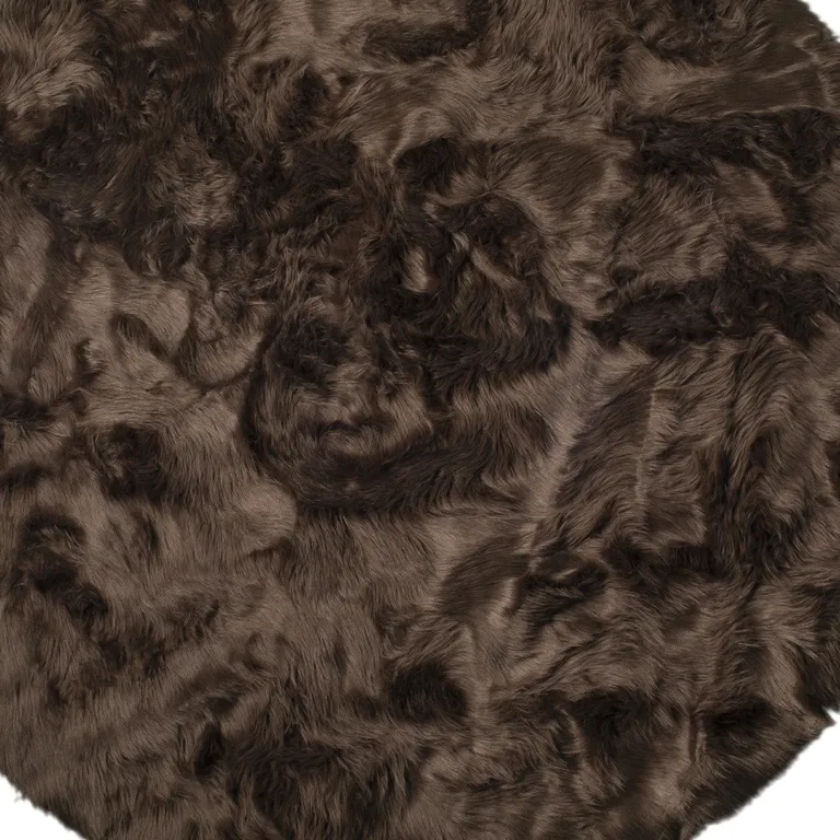 Chocolate Round Faux Fur Washable Non Skid Area Rug Photo 5