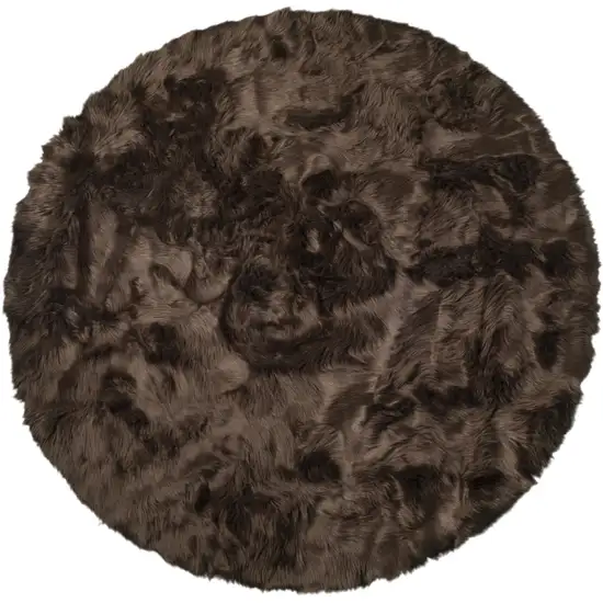 Chocolate Round Faux Fur Washable Non Skid Area Rug Photo 1