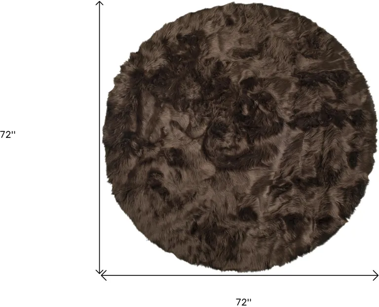 Chocolate Round Faux Fur Washable Non Skid Area Rug Photo 4