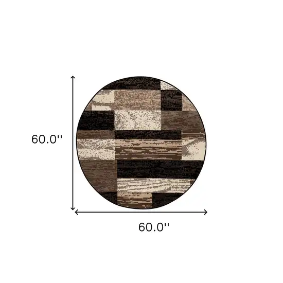 Chocolate Round Patchwork Power Loom Stain Resistant Area Rug Photo 9