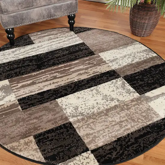 Chocolate Round Patchwork Power Loom Stain Resistant Area Rug Photo 6