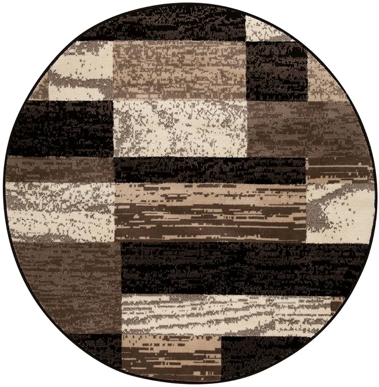 Chocolate Round Patchwork Power Loom Stain Resistant Area Rug Photo 1