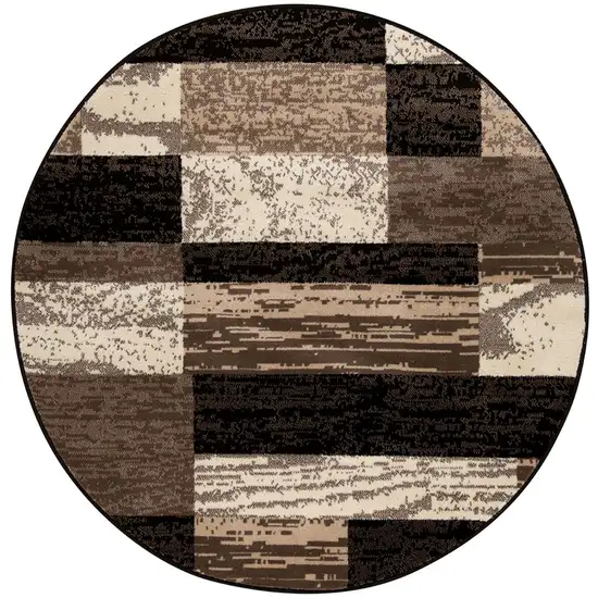 Chocolate Round Patchwork Power Loom Stain Resistant Area Rug Photo 1