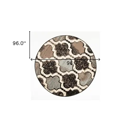 Chocolate Round Quatrefoil Power Loom Distressed Stain Resistant Area Rug Photo 6