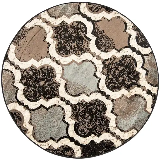 Chocolate Round Quatrefoil Power Loom Distressed Stain Resistant Area Rug Photo 2