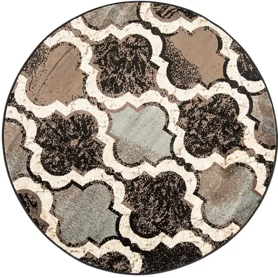 Chocolate Round Quatrefoil Power Loom Distressed Stain Resistant Area Rug Photo 6