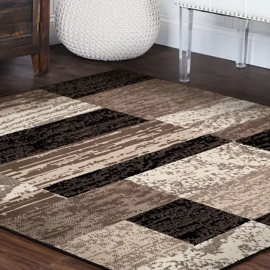 Chocolate Square Patchwork Power Loom Stain Resistant Area Rug Photo 6