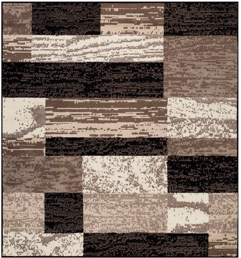 Chocolate Square Patchwork Power Loom Stain Resistant Area Rug Photo 1