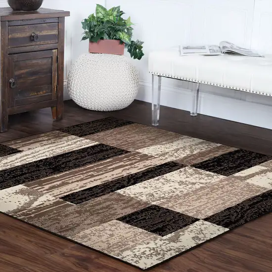 Chocolate Square Patchwork Power Loom Stain Resistant Area Rug Photo 8