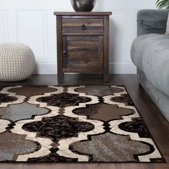 Chocolate Square Quatrefoil Power Loom Distressed Stain Resistant Area Rug Photo 8