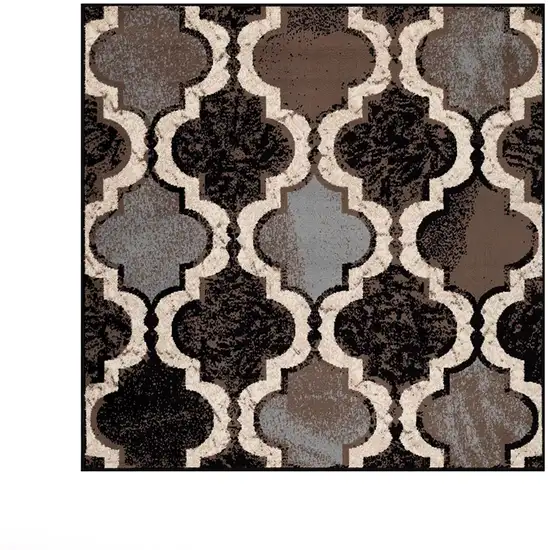 Chocolate Square Quatrefoil Power Loom Distressed Stain Resistant Area Rug Photo 1