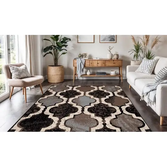 Chocolate Square Quatrefoil Power Loom Distressed Stain Resistant Area Rug Photo 1