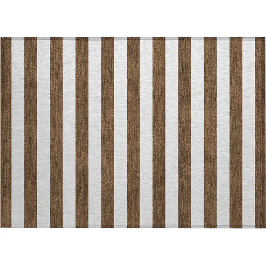 Chocolate Striped Washable Non Skid Indoor Outdoor Area Rug Photo 1