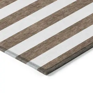 Photo of Chocolate Striped Washable Non Skid Indoor Outdoor Area Rug