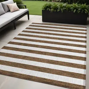 Photo of Chocolate Striped Washable Non Skid Indoor Outdoor Area Rug