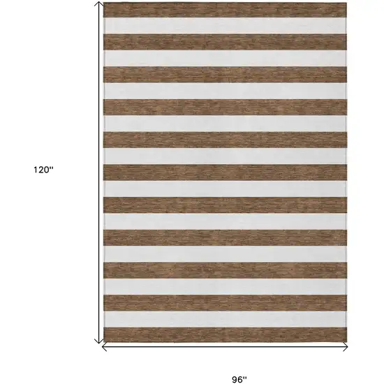 Chocolate Striped Washable Non Skid Indoor Outdoor Area Rug Photo 3