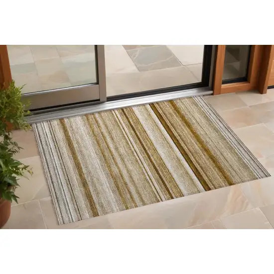 Chocolate Striped Washable Non Skid Indoor Outdoor Area Rug Photo 1