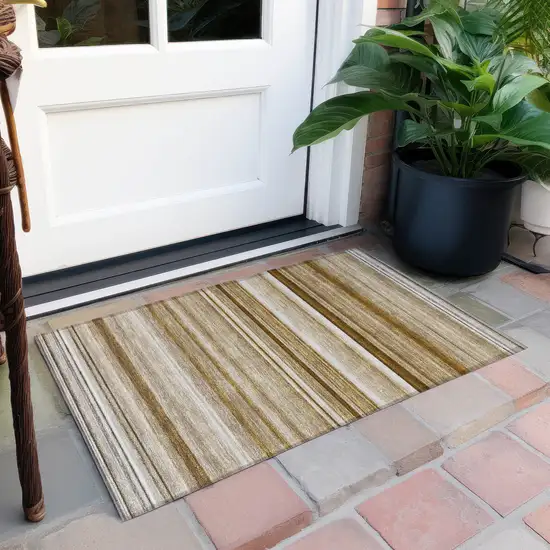 Chocolate Striped Washable Non Skid Indoor Outdoor Area Rug Photo 8