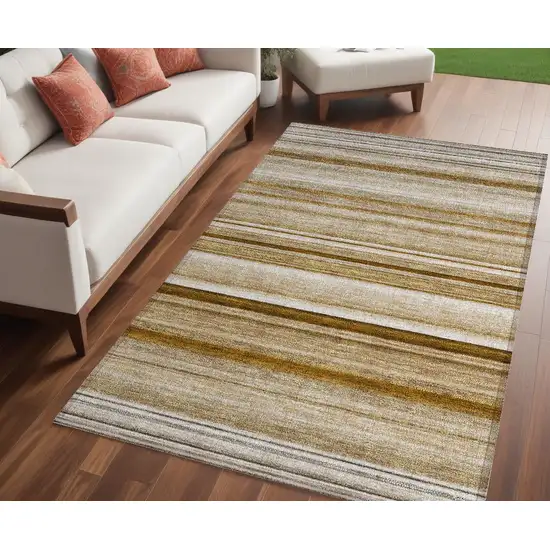 Chocolate Striped Washable Non Skid Indoor Outdoor Area Rug Photo 1