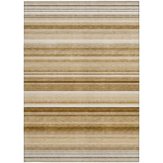 Chocolate Striped Washable Non Skid Indoor Outdoor Area Rug Photo 4