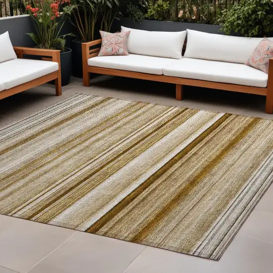 Chocolate Striped Washable Non Skid Indoor Outdoor Area Rug Photo 1