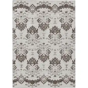 Photo of Chocolate Taupe And Beige Oriental Washable Indoor Outdoor Area Rug