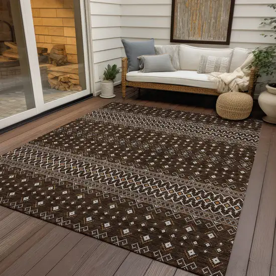 Chocolate Taupe And Copper Tribal Washable Indoor Outdoor Area Rug Photo 7