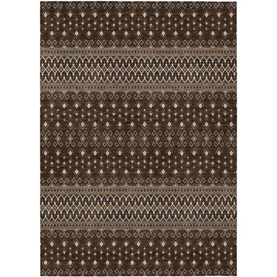 Chocolate Taupe And Copper Tribal Washable Indoor Outdoor Area Rug Photo 1