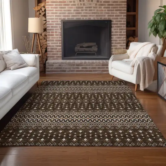 Chocolate Taupe And Copper Tribal Washable Indoor Outdoor Area Rug Photo 9