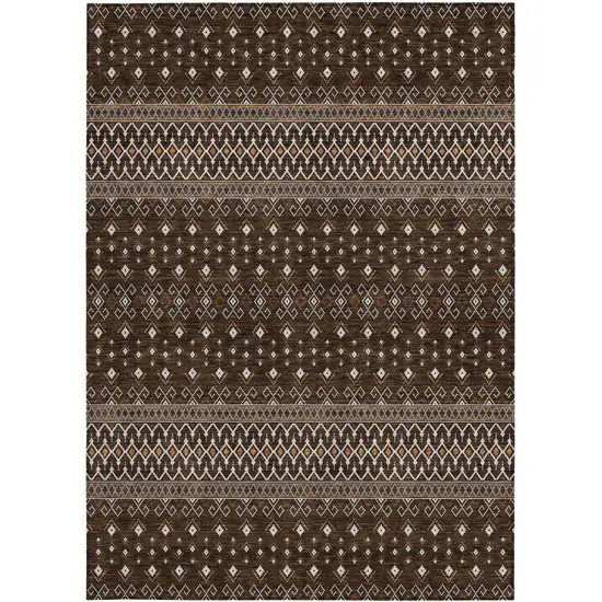 Chocolate Taupe And Copper Tribal Washable Indoor Outdoor Area Rug Photo 6