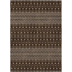 Photo of Chocolate Taupe And Copper Tribal Washable Indoor Outdoor Area Rug